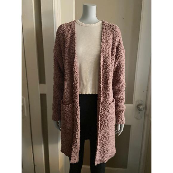 MEROKEETY Mauve Sherpa Long Open Cardigan sz M - Picture 1 of 11